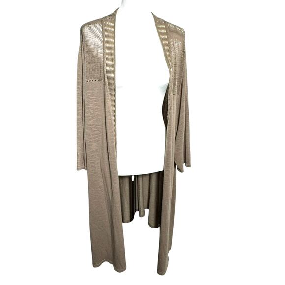 CATHERINES Womens 4X Beige Crochet Short Sleeve Long Cardigan Open Cover Up Boho - Picture 1 of 8